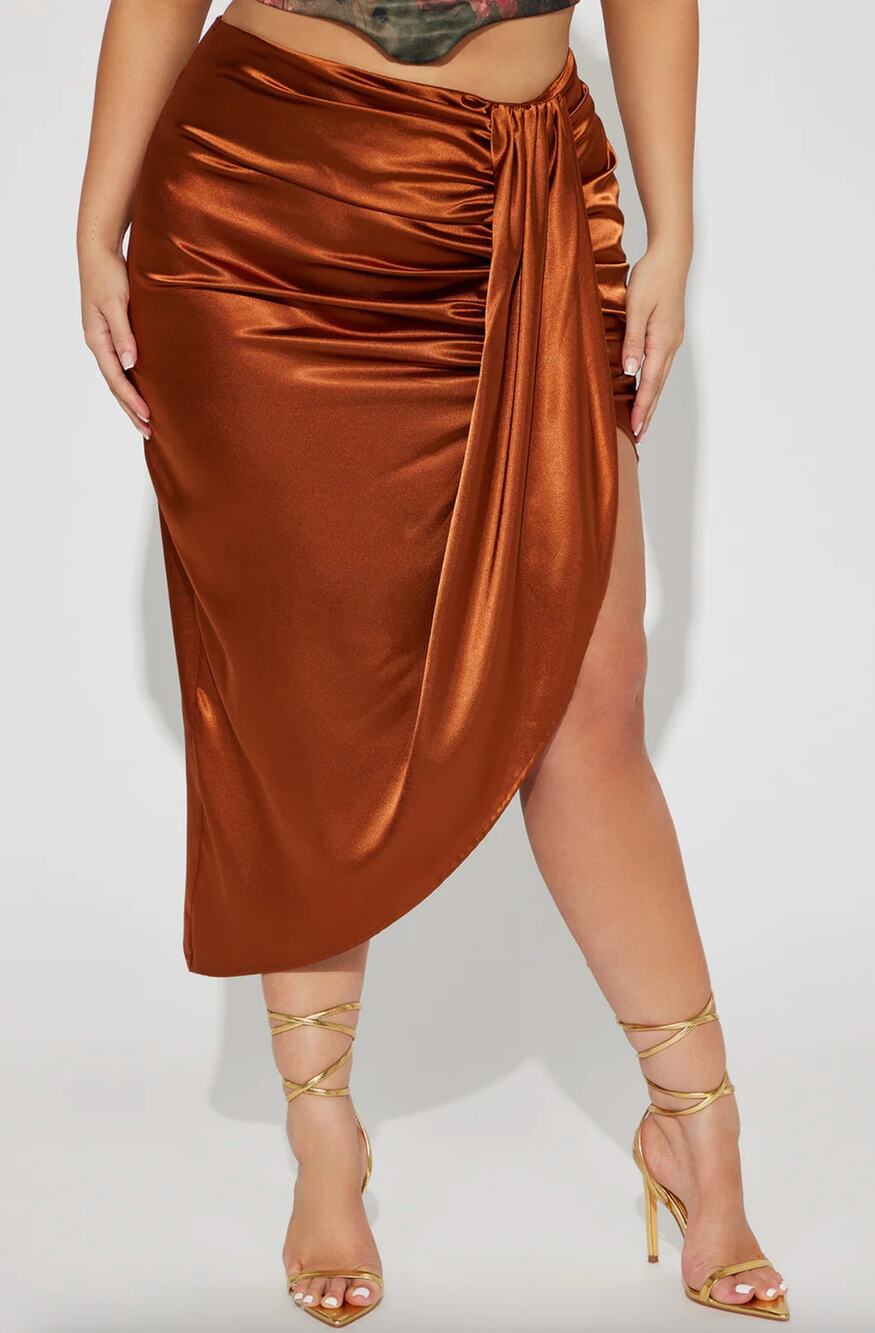 2/$30 NWT Fashion Nova Valencia Wrap Satin Midi Skirt Bronze Plus Size 2X